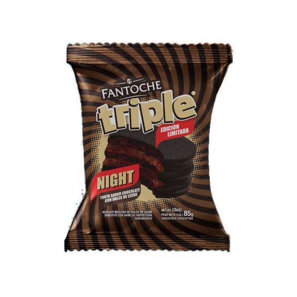 ALFAJOR FANTOCHE TRIPLE NIGTH DE 85 GRS POR 12 UNIDADES